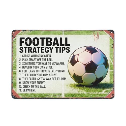 Football Strategy Tips Metal Tin Sign – Vintage Soccer Tactics Poster, Retro Sports Wall Art, Training Room Decor, Coach & Player Inspiration 8x12 Inch
