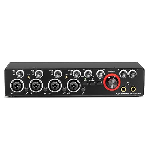 casstaly 1Set Scheda Audio Interfaccia Audio per la Registrazione Portatile 4 Canali con Loopback Monitor per Apparecchiature Audio