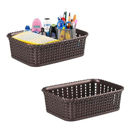 Image of Kuber Industries Pack of 2 Small Multi-Purpose Plastic Basket for Storage M15 | Spacious Stationary & Jewellery Holder | Home Organizers for Kitchen, Bedroom & Dining Table | Brown