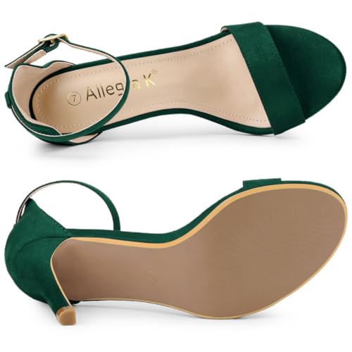 Allegra K Women's Suede Ankle Strap High Stiletto Heels Dark Green Sandals - 7 M US