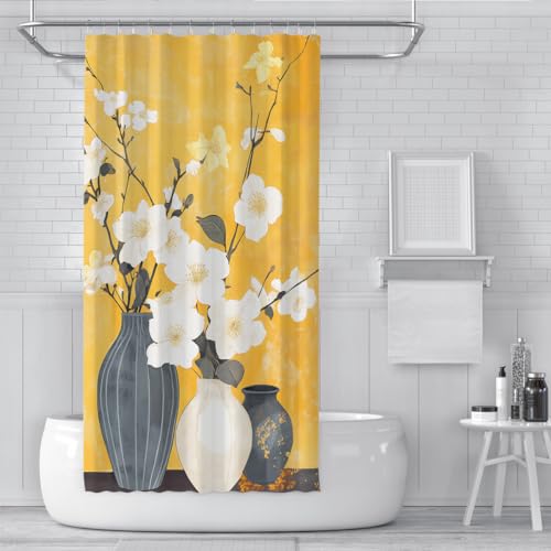Rideau de douche branche fleur blanche anti-moisissure 90x180 - 3