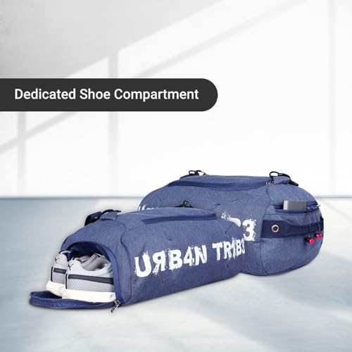 Image of URBAN TRIBE Plank 23L Gym Bag for Men and Women | Sports Duffle Bag with Shoe Compartment | Workout, Fitness, Exercise | Indigo