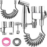 MI CASA Handheld Bidet Sprayer for Toilet, Stainless Steel Bidet Sprayer Kit with 1-in-2-out Dual Control Valve Faucet and Hose or Feminine Wash, Baby Diaper Cloth Washer and Washing Pets, Silver