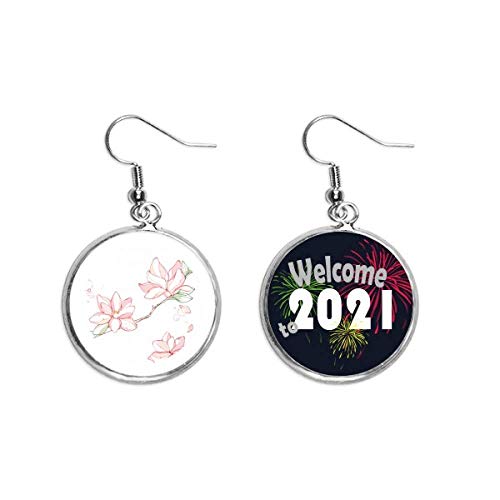 Pendientes de plata con hojas de melocotonero en acuarela talla M
