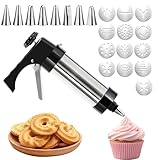 Ruikdly Pressa per Biscotti, Biscotti Professionale Pistola Sparabiscotti con 13 Stencil e 8 Beccucci, Spara Biscotti per Frolla, Sparabiscotti in Acciaio Inox per Pasticceria, Fai Da Te