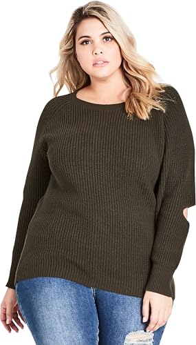City Chic Women's Apparel Women's Plus Size Long Sleeve Elbow Detail Sweater, Army, S