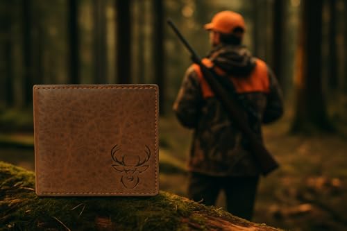 Deer Men's RFID Blocking Real Leather Bifold Trifold Wallet (Bifold)4
