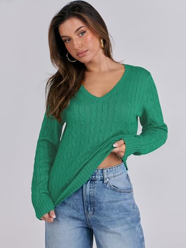 Image of ANRABESS Women's Cable Knit V Neck Fitted Sweaters