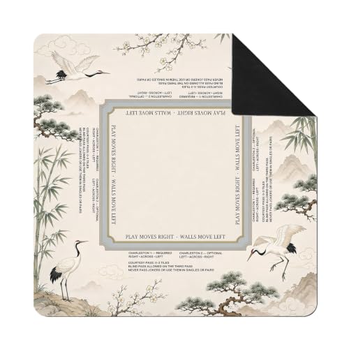 SkipTiger Chinoiserie Crane Mahjong Mat with Rules 31.5 x 31.5 in