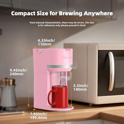 Mini Single Serve Coffee Maker for K Cup and Ground Coffee, Fast Brew One Cup Coffee Machine with Descaling Reminder and Water Window, 6 to 12 oz. Brew Sizes, Pink