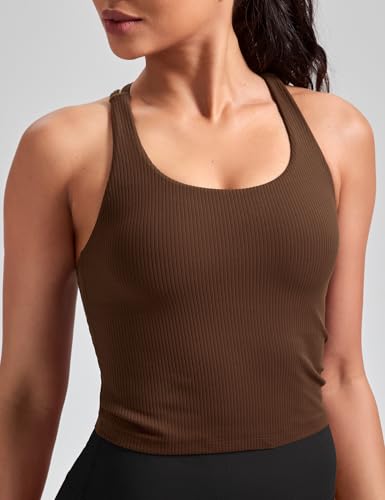 Image of HeyNuts Zeal Bras Longline Ribbed Medium Support Sports Bras, Crisscross Back Tank Tops with Removable Pads A-D Cups