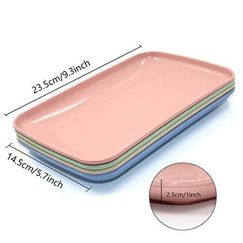 Roucerlin 4 Colors Big Rectangular Dinner Plates, Unbreakable Wheat Straw Plates, Reusable Durable Lightweight Salad Plate For Fruits, Snack, Pasta, Cake, Dessert, Dishes (9.3In) #TOP5