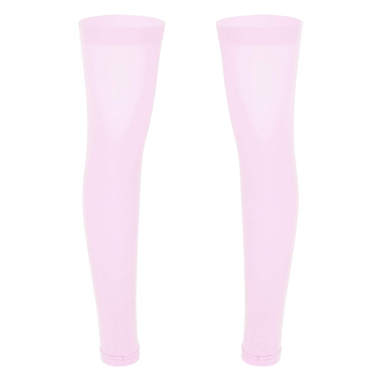 inlzdz Men's See Through Sheer Thigh High Full Leg Sleeve Footless Knee Brace Socks Stockings Pink One Size
