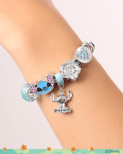 SALLY ROSE Charm Bracelets for Women, 7" Charm Bracelet with 6 Charms Featuring Stitch, Mickey and Minnie Mouse, Official License2