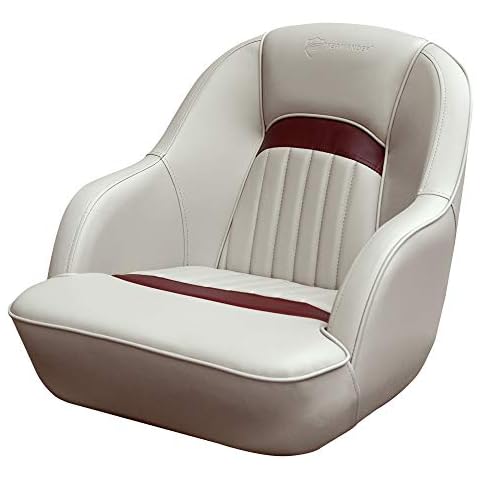 Seamander Pontoon Boat seat Bucket Seat Captain's Seat (Ivory/Burgundy) Cover