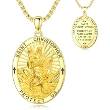 Patron Saint Necklace 14K Gold Medal Catholic Pendant Christian Religious Amulet Jewelry Gift for Men Women