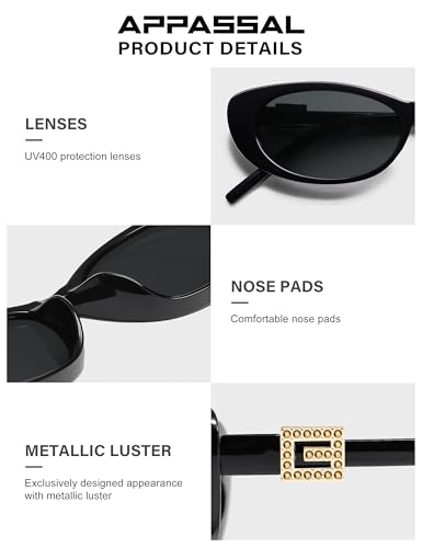 Retro Oval Sunglasses for Women with Small Faces, Vintage Cat-Eye Sun Glasses with Gold Accents AP3754