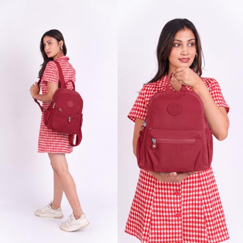 Image of TS WITH TECHSUN Stylish Women Mini Backpack | Lightweight Travel Small Nylon Bag with Multiple Pockets | Anti-Theft Zipper Pocket | Casual, Work, Office, Picnic Backpack for Girls