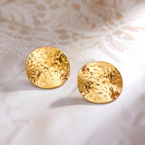 Image of Rubans Demifine Stainless Steel Gold Toned Round Stud Earrings Gift for Women