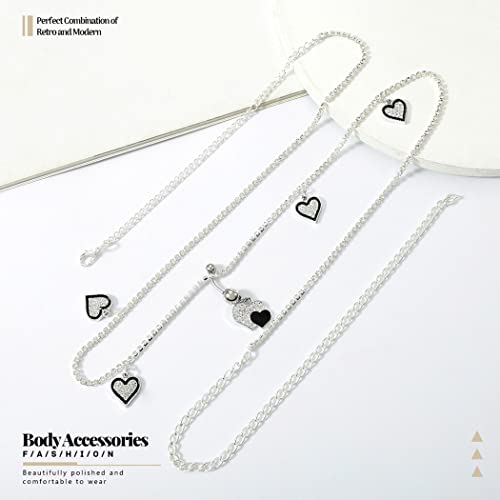 Dresbe Crystal Belly Button Ring Silver Butterfly Piercing Navel Rings Heart Body Chain Rhinestone Body Jewelry For Women (Heart) #TOP1