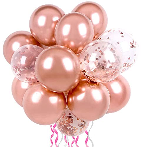 Image of KALOR 12 Inch Metallic Rose Gold Balloons, 50 Pcs Latex Helium Metallic Balloons for Kid's Birthday Party, Baby Shower, Wedding, Graduate Party Decorations