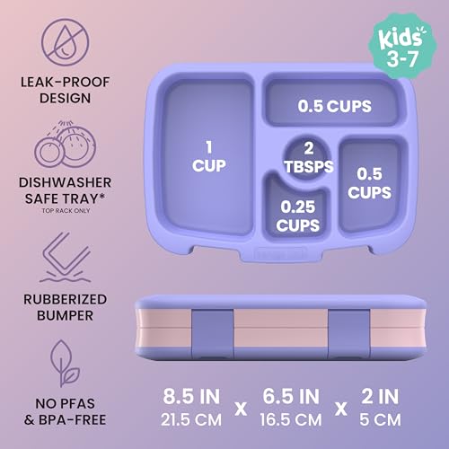 Image of Bentgo Kids Prints Leak-Proof, 5-Compartment Bento-Style Kids Lunch Box - Ideal Portion Sizes for Ages 3-7, Durable, Drop-Proof, Dishwasher Safe, & PFAS & BPA-Free Materials (Carousel Unicorns)