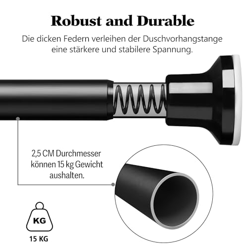  Schwarz matt verstellbare Teleskop-Duschvorhangstange 74-255cm für Badezimmer
| Rostfreie Duschvorhangstange Ohne Bohre