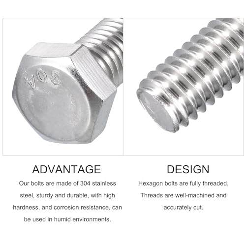 Image of METALLIXITY Hex Head Bolts (5 /16-18 x 1-1 /8 inch) 10Pcs, 304 Stainless Steel 18-8, Fully Threaded, External Hex Drive, Plain Finish, Hex Head Screw Bolt, Silver