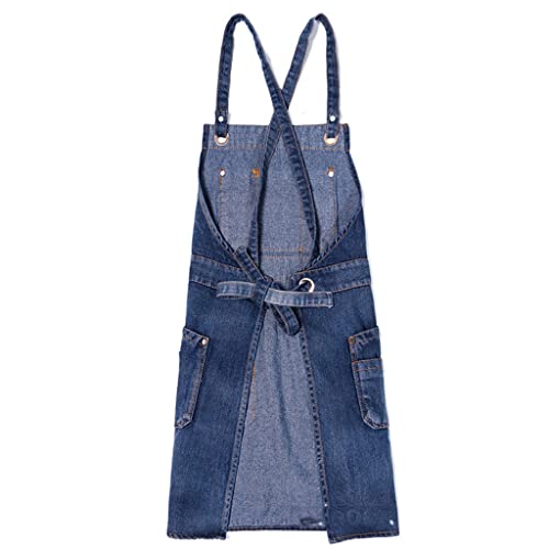Fsysm Denim Solid Color Pocket Barber Apron Cooking Coffee Apron House Cleaning Kitchen Accessories (Color : A, Size : 78 * 60Cm) #TOP3
