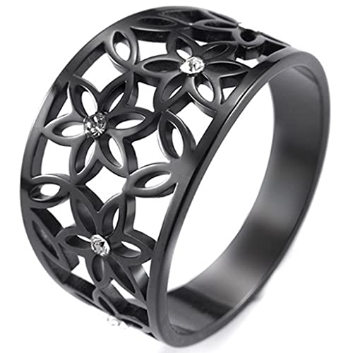 Jude Jewelers Stainless Steel Carved Flower Pattern Promise Wedding Statement Cocktail Party Ring