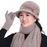 [WNRJ] レディースニット帽 花飾り付き 防寒セット プレゼント用 (帽子 + スカーフ)