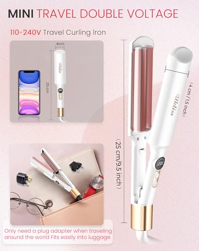 Image of Ukliss Travel Mini Waver Hair Tool Crimper for Women 0.4 inch Small Double Barrel S Waver Curling Iron Dual Voltage (110-240V) with European Plug Adapter, 5 Temps, Anti-scalding, Auto-Off (White)