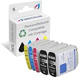 HOTCOLOR 5 Pack 940XL Ink Cartridge ( 2 Black 1 Cyan 1 Magenta 1 Yellow ) Remanufactured for HP 940X