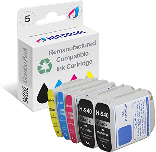 Hotcolor 5 Pack 940Xl Ink Cartridge ( 2 Black 1 Cyan 1 Magenta 1 Yellow ) Remanufactured For Hp 940Xl For Hp Officejet Pro 8000 8500 Printer #TOP19