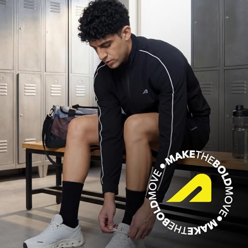 Image of Boldfit Jacket for Men Lightweight Quick Dry Polyester Raglan Sleeve Reflective Running Sports Jacket for Men Full Zip Gym Workout Training & Outdoor, Travel All Season Jacket with Zipper Pockets