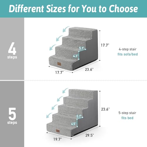 Image of COZY KISS Dog Stairs for Small Dogs 5-Step, 19.7 inch Extra Wide Right-Angle Pet Stairs for Couch and Beds, Anti-Slip Dog Steps for Old Cats and Lowrider, 19.7x29.5x23.6 inch, White Black