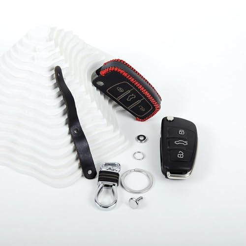 Image of Leather Car Key Cover Compatible for Audi A6 Q3 Q5 Q7 (Black)