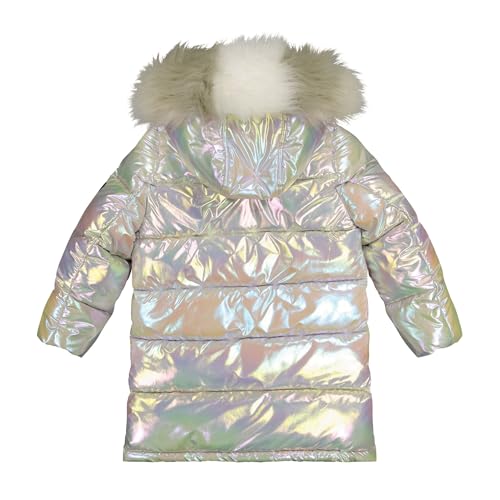 Sam Edelman Girls' Iridescent Puffer Coat - Faux Fur Hood, Warm Polyester Jacket2