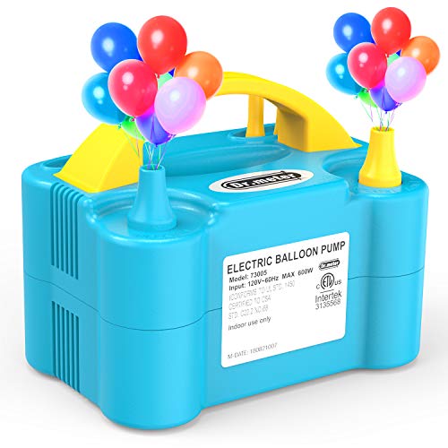 Dr. Meter Electric Balloon Air Pump, 110V 600W Portable Balloon Blower/Inflator with Dual Nozzle for Decoration/Party/Wedding/Birthday/Celebration/Ceremony/Christmas, Blue