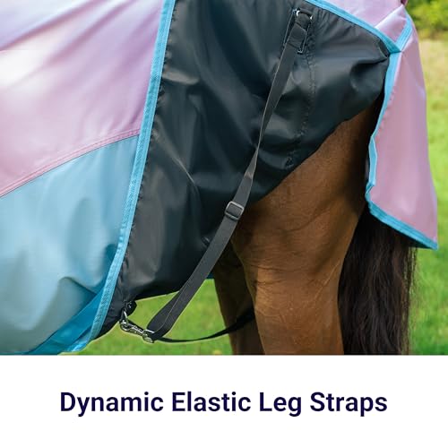 Horse Turnout Rain Sheet | 600 Denier Ripstop Turnout Blanket No Fill (0g) | Waterproof Lightweight Breathable | Tear-Resistant Outer & Rub-Free Silky Inner | Pink/Blue - 72 in - Image 5