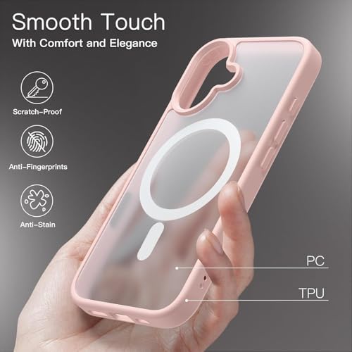 Image of VONZEE Magnetic Guard Case for iPhone 16 Plus | Compatible with MagSafe Translucent Matte Hard PC Back with TPU Bumper | Slim Anti-Scratch Shockproof Phone Cover (6.7 inch, Pink)
