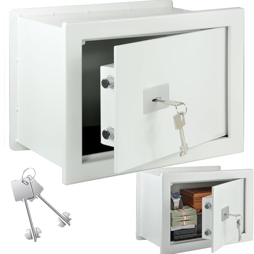 ALSTEN TECH Wandsafe Einmauertresor 360 x 210 x 195 mm 9 kg Schlüsseltresor mit Doppelbartschloss Graphitfarben für Bargeld Dokumente Schmuck
