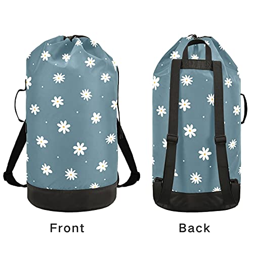 Flower Cute Laundry Bag Backpack With Shoulder Straps Daisy Dirty Clothes Organizer Extra Large Heavy Duty For Camp College Dorm Room Essentials For Girls #TOP3