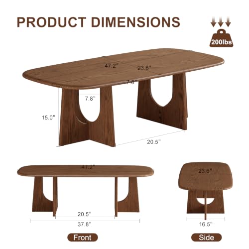 Image of Solid Wood Coffee Table, Mid-Century Modern Center Table for Living Room, FAS Grade Rubberwood with Unique U-Shaped Legs, Family-Friendly Rounded Corners,Deep Walnut, 47 inchs