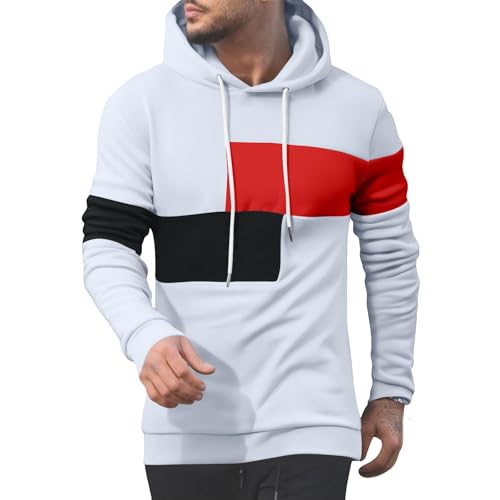 Men's Hoodies Pullover Casual Long Sleeve Colorblock Sweatshirt Lightweight Sport Hooded Sweater with Pocket