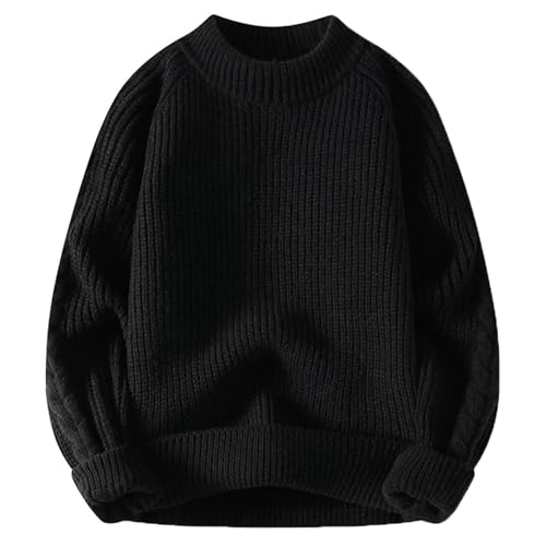 Jegsnoe Men Knitted Sweater Crewneck Loose Casual Knit Sweater Winter Warm Pullovers