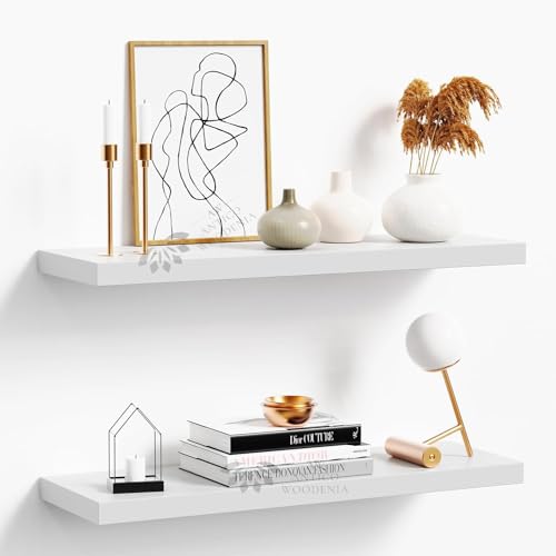 Image of Wooden Floating Wall Shelf| Wall Mount| Wall Rack| Wall Bracket for Home and Office Decor | Big Mounted Cabinets (Large, Set of 2, White)