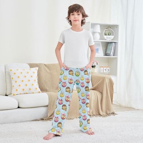 Cute Owl Boys Long Pants Soft Trousers Elastic Waist Kids Lounge Bottoms with Pockets S-XL 5