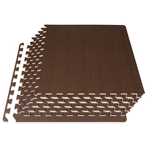 Image of ProsourceFit Wood Grain Puzzle Mat -inch, 6 EVA Foam Interlocking Floor Tiles (24 SQ FT) for Secure Indoor Gym Flooring, Office Spaces, Living Rooms, and Play Areas, Dark Walnut