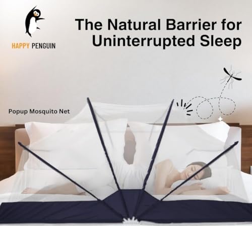Image of Happy Penguin Mosquito Net [Foldable] Easy Setup | Lightweight Cotton, Portable & Ideal for Home & Travel | Strong & Breathable | Suitable for King Size Bed [5x6 (1 /4)]
